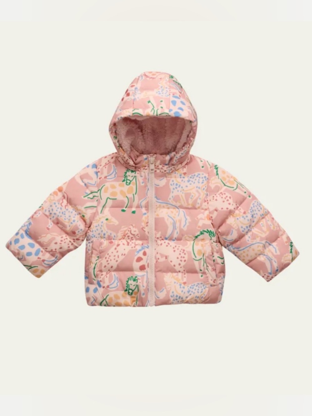 Stella McCartney Kids Pink Printed Animal Puffer Jacket with Hood Size 12 months
